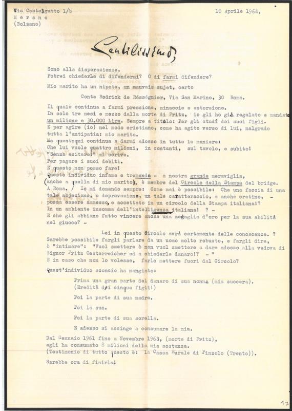 Lettera di Charlotte Oesterreicher inviata a Giovanni Ansaldo, fronte, 10 - 4 - 1964