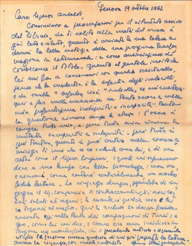 Lettera di sogetto non identificato a Giovanni Ansaldo, 19-10-1947