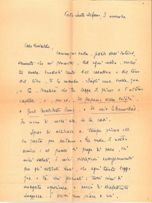 Lettera di Guelfo Civinini inviata a Giovanni Ansaldo, p. 1, 5 - 11 - 1949