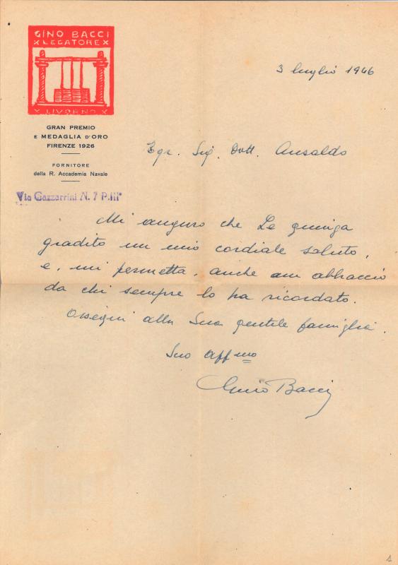 Lettera di Gino Bacci a Giovanni Ansaldo, 03-07-1946