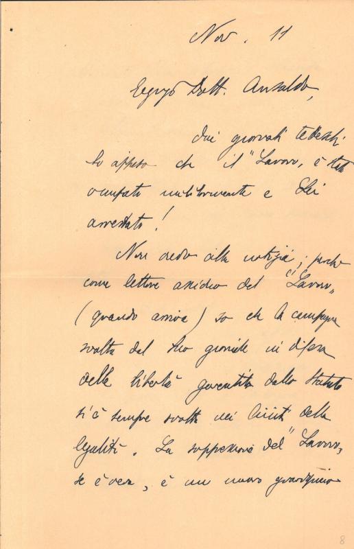 Lettera di Costantino Bresciani Turroni a Giovanni Ansaldo, 11-11-1925 (1)