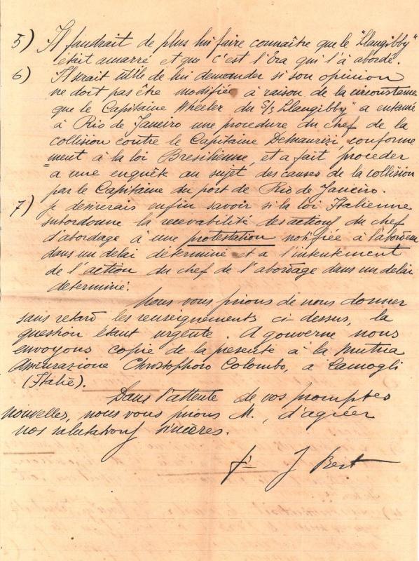 Lettera dello studio legale John P. Best & C all'armatore Drago; 30 agosto 1910 - retro