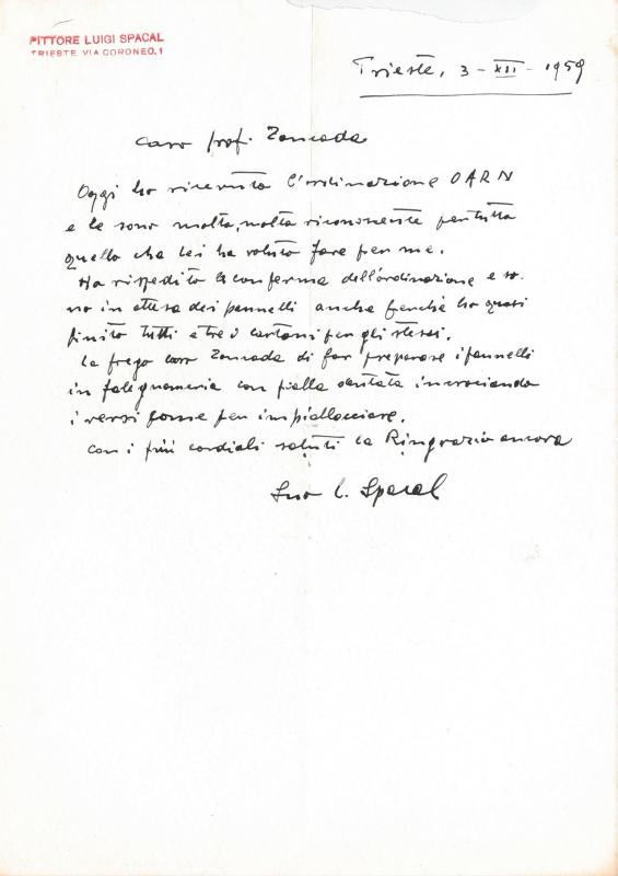 Lettera di Luigi Spacal, 1959 dic. 03