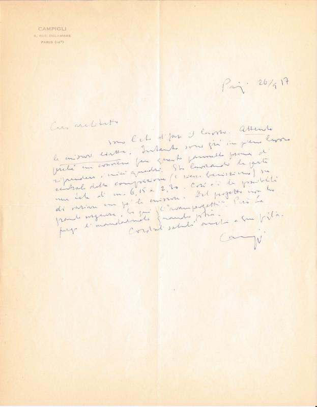 Lettera di Massimo Campigli, 1957 set. 17