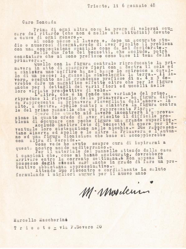 Lettera di Marcello Mascherini, 1948 gen. 06