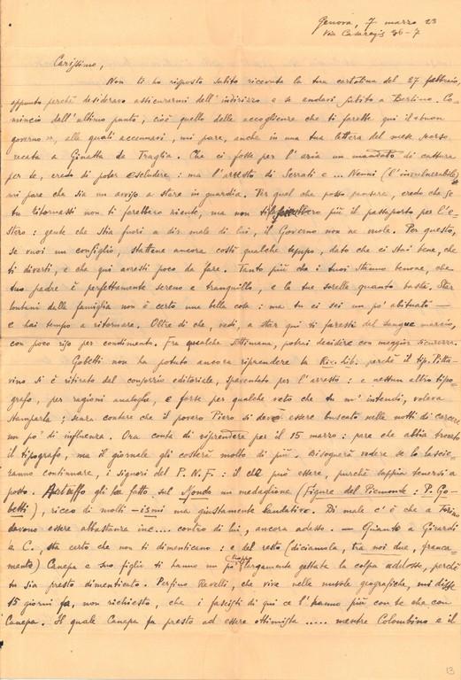 Lettera di Santino Caramella a Giovanni Ansaldo, 07-03-1923 (1)