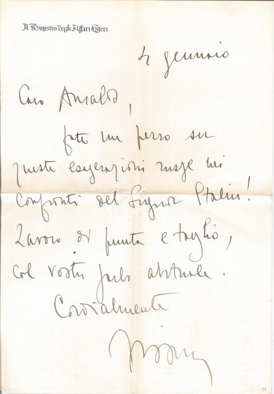 Lettera di Galeazzo Ciano a Giovanni Ansaldo, 05-08-1939