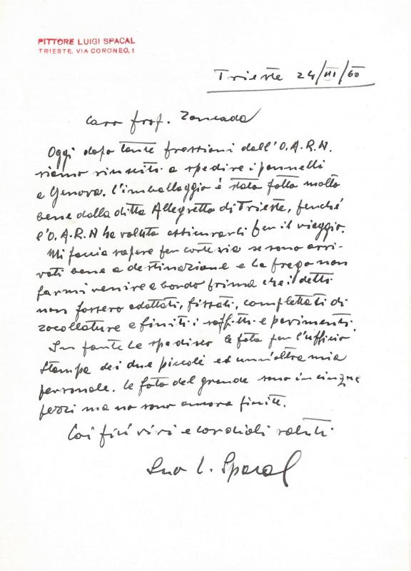 Lettera di Luigi Spacal, 1960 mar. 24