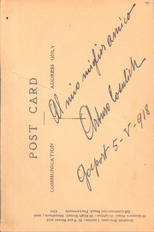Fronte cartolina di Arturo Cosulich a Giovanni Ansaldo, 05-05-1918