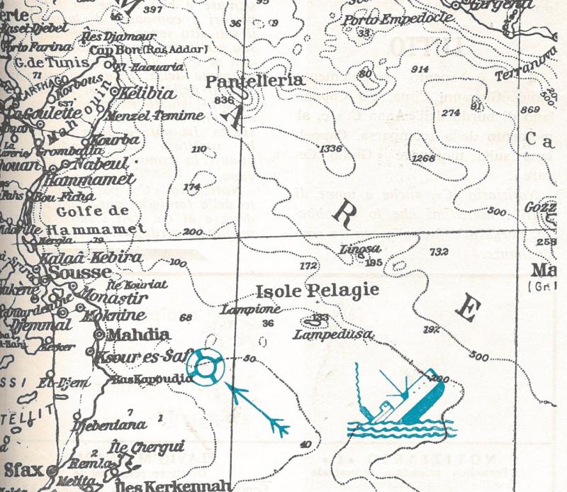 In questo punto affondò la "Beatrice C."