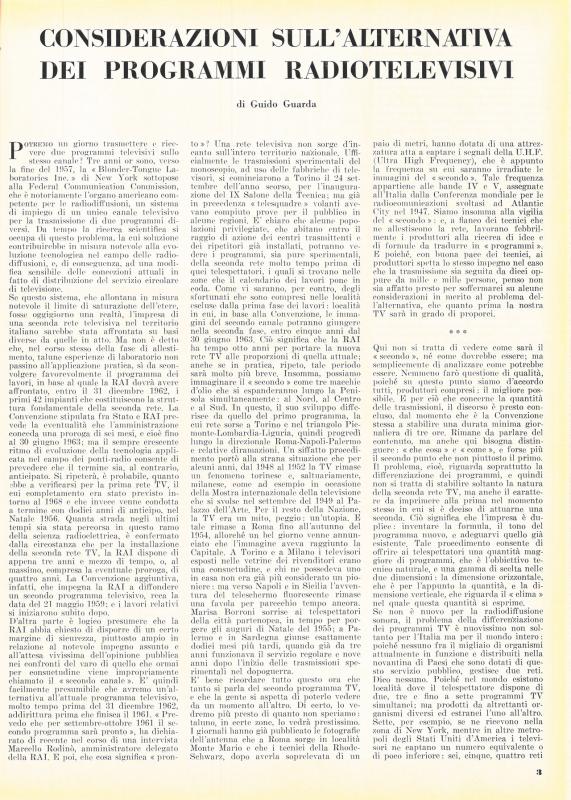 Considerazioni sull'alternativa dei programmi radiotelevisivi, di Guido Guarda, novembre - dicembre 1960, anno VIII, n. 6, p. 3