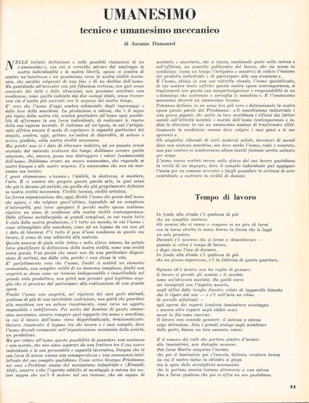 Umanesimo meccanico e poesia della macchina di Ascanio Dumontel e Renzo Giacheri - maggio 1954, anno II, n.3, p.11