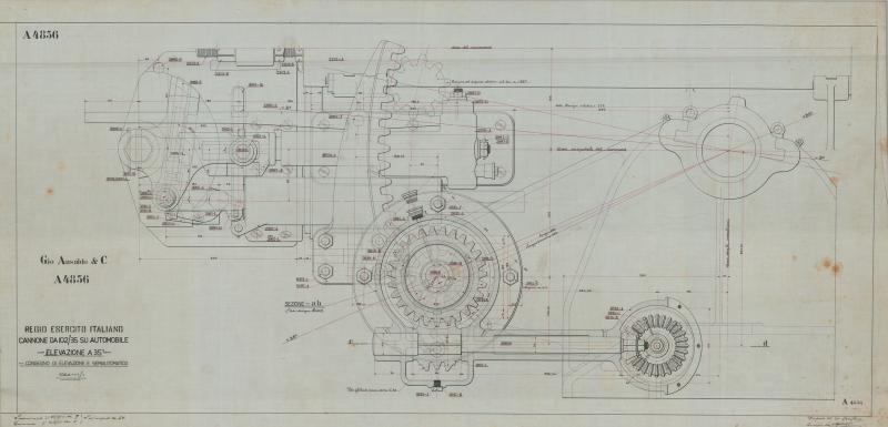 Costruzione 102/35 su automobile - Congegno di elevazione