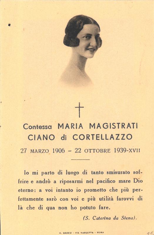 Fronte necrologio di Maria Magistrati Ciano di Cortellazzo, 22-10-1939