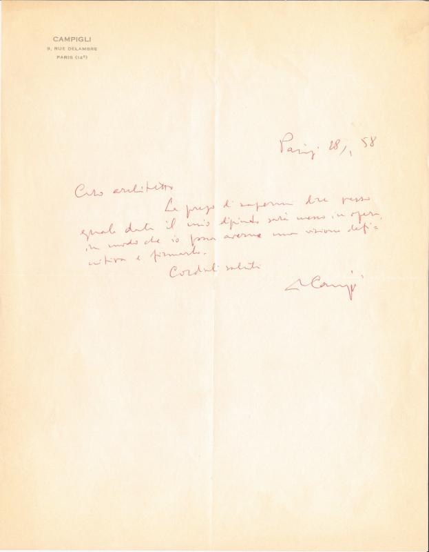 Lettera di Massimo Campigli, 1958 gen. 28