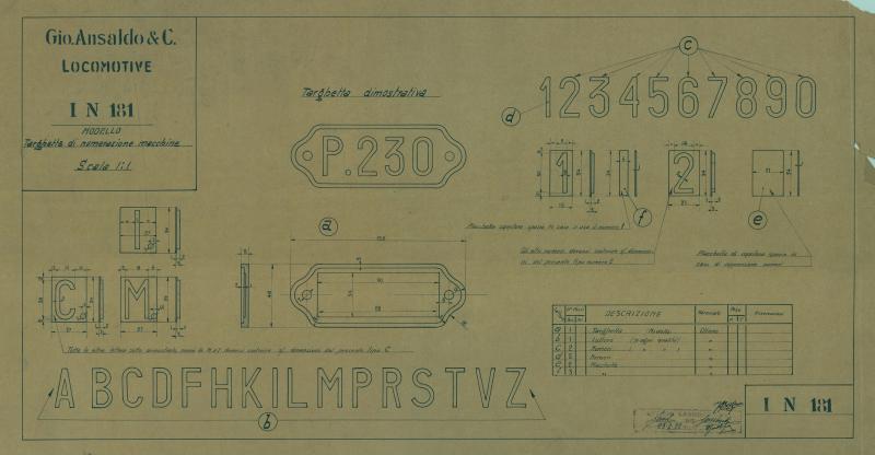 Stabilimento Locomotive - Modello - Targhette di numerazione macchine