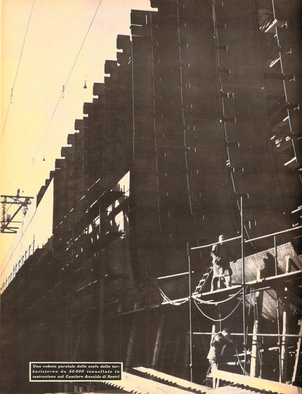 Seconda di copertina - particolare della turbocisterna in costruzione nel cantiere Ansaldo di Sestri Ponente, marzo - aprile 1957, anno V, n. 2