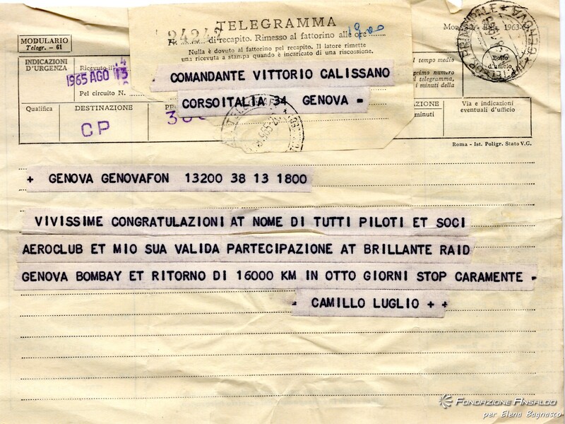 Telegramma  a Vittorio Calissano