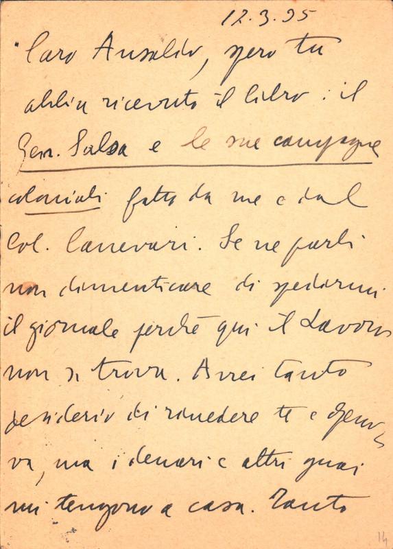 Cartolina di Giovanni Comisso inviata a Giovanni Ansaldo, p. 1, 17 - 3 - 1935