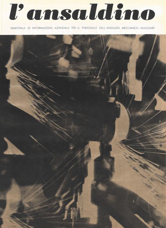 Copertina - Particolare dell'affilatura di una fresa per taglio ancoraggio palette, L'Ansaldino. n. 4, anno XVIII, 1971