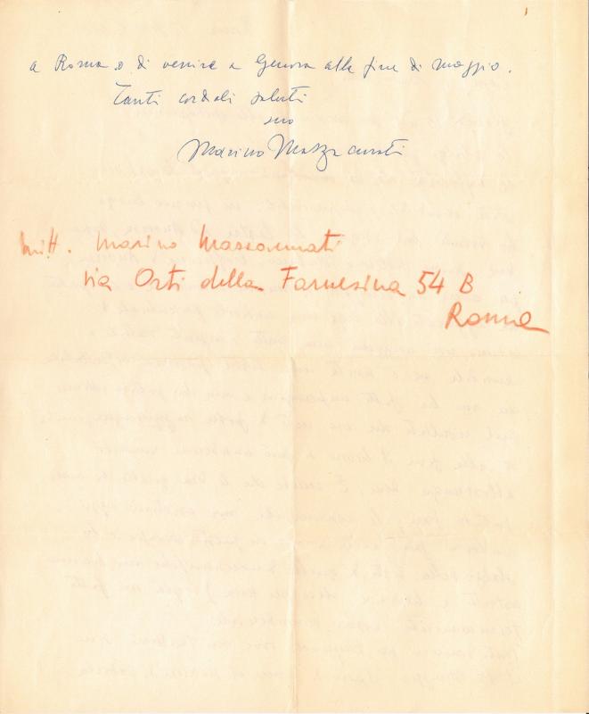 Retro della lettera di Marino Mazzacurati, 1960 apr. 18