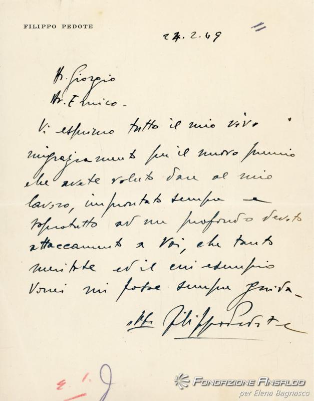Lettera di Filippo Podote a Giorgio ed Enrico Parodi -24 febbraio 1949