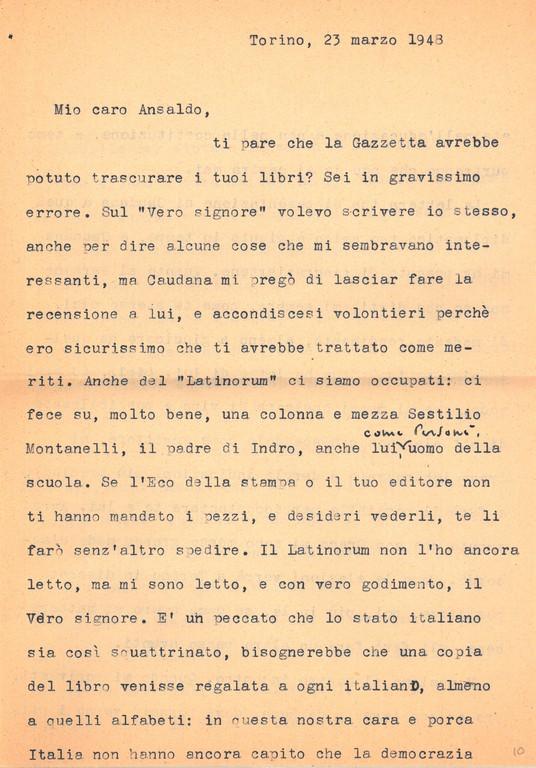 Lettera di Massimo Caputo a Giovanni Ansaldo, 23-03-1943 (1)