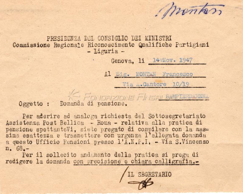 Carte riconoscimento pensione da partigiano