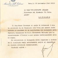 Lettera di Arturo Bocchini a Giovanni Ansaldo, 26-09-1940